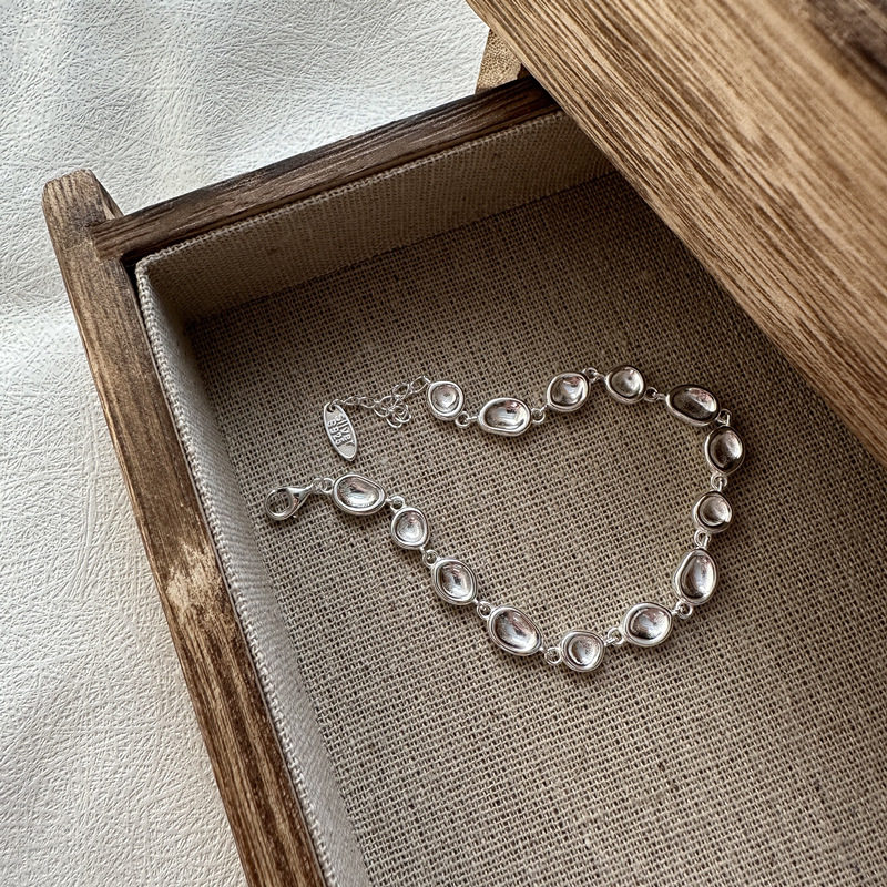 S925纯银韩版时尚不规则渐变手链韩式风白银色时髦小众手链