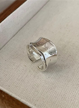 S925纯银时尚重工质感韩系波浪戒指INS风简约复古个性指环