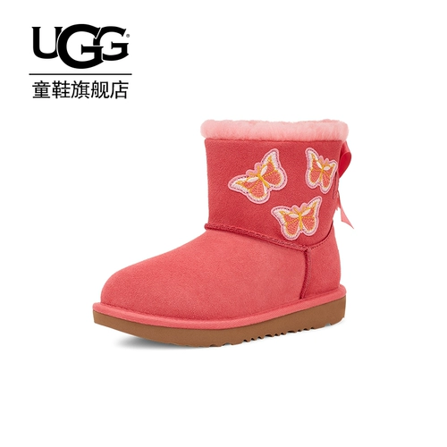 UGG Зимние детские туфли, милые модные удерживающие тепло сапоги с бантиком, средней длины