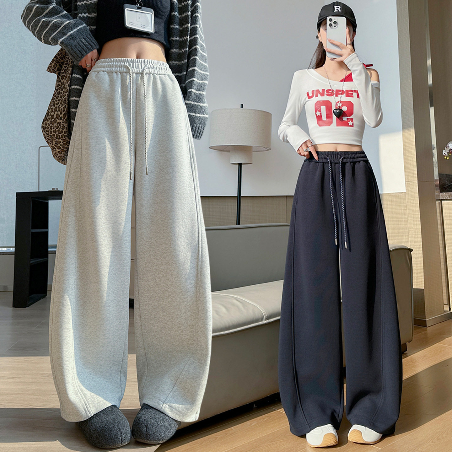 高腰运动裤子女春季2026新款高级垂感宽松bf慵懒休闲阔腿美式卫裤,女装/女士精品,卫裤,淘宝优惠券,粉丝福利购,淘宝优惠卷