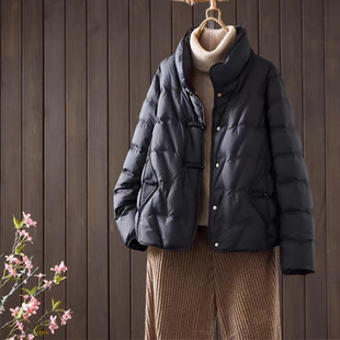 羽绒服女款冬季2025新款短款中国风高级感平湖羽绒外套大码