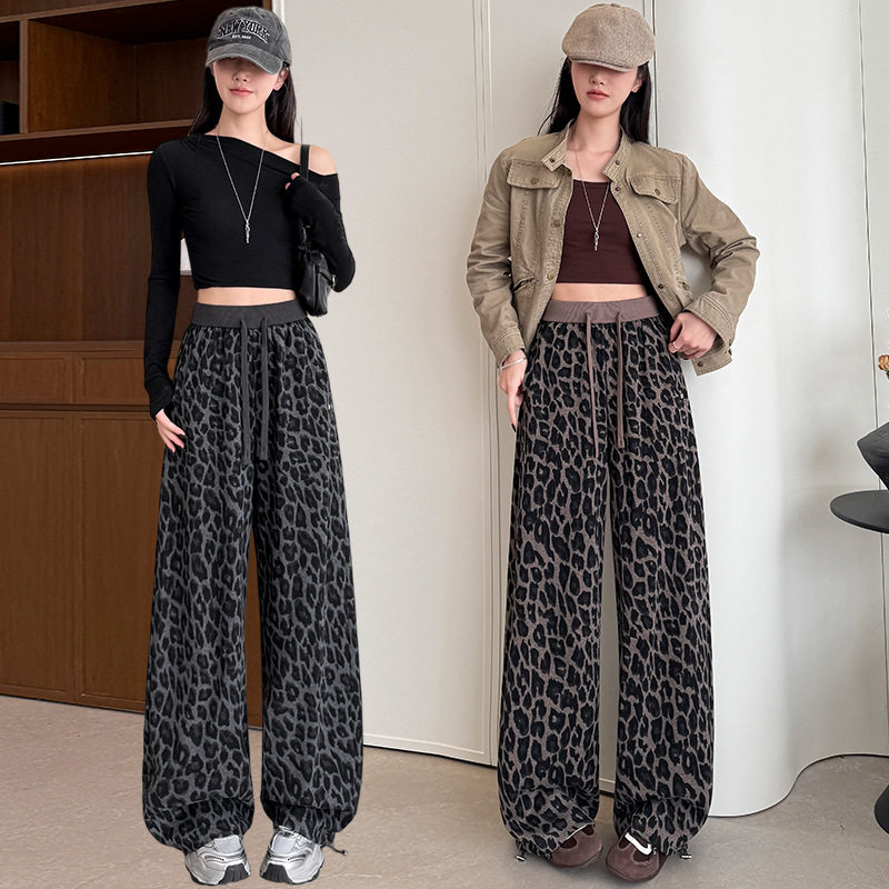 爆款女装休闲裤春季阔腿裤2026新款时尚气质百搭豹纹高腰宽松裤子,女装/女士精品,卫裤,淘宝优惠券,粉丝福利购,淘宝优惠卷