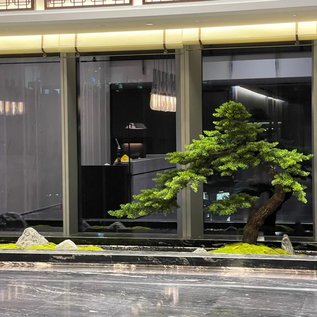 仿真迎客松大型假树松树仿生绿植造景高端轻奢室内外景观植物装饰