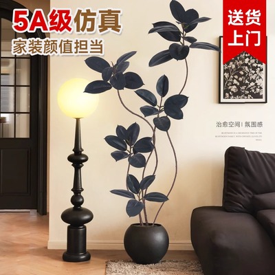 仿真绿植橡皮树黑金刚客厅落地盆栽高端摆件室内沙发旁装饰假植物