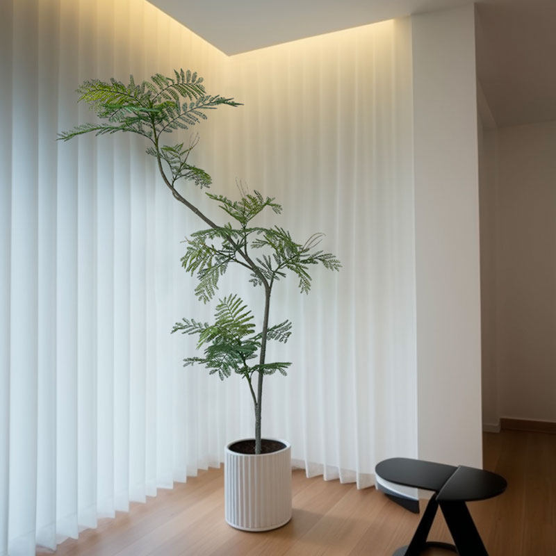 蓝花楹中式禅意仿生绿植假树室内客厅落地装饰摆件