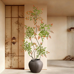 中古风南天竹仿真绿植高端轻奢室内客厅落地摆件仿生植物盆栽假树