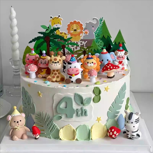 卡通软胶小动物儿童宝宝周岁猴子大象狮子长颈鹿摆件生日蛋糕装 饰