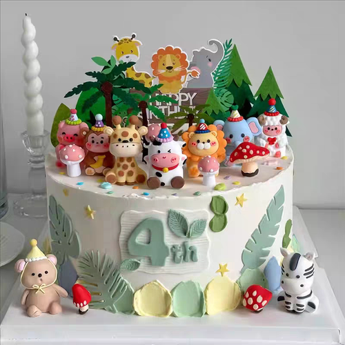 卡通软胶小动物儿童宝宝周岁猴子大象狮子长颈鹿摆件生日蛋糕装饰