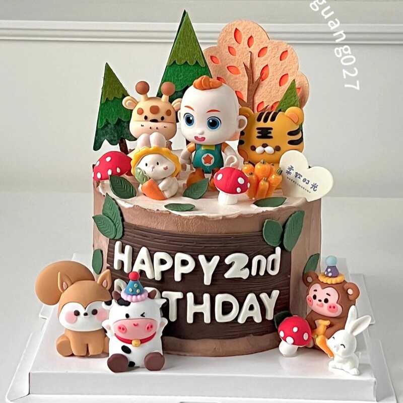 森系蛋糕装饰动物园兔子长颈鹿猴子摆件超级宝贝儿童生日装饰插件
