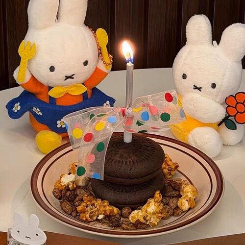 生日仪式感彩色波点丝带蝴蝶结蛋糕装饰插件 直杆蜡烛氛围感拍照