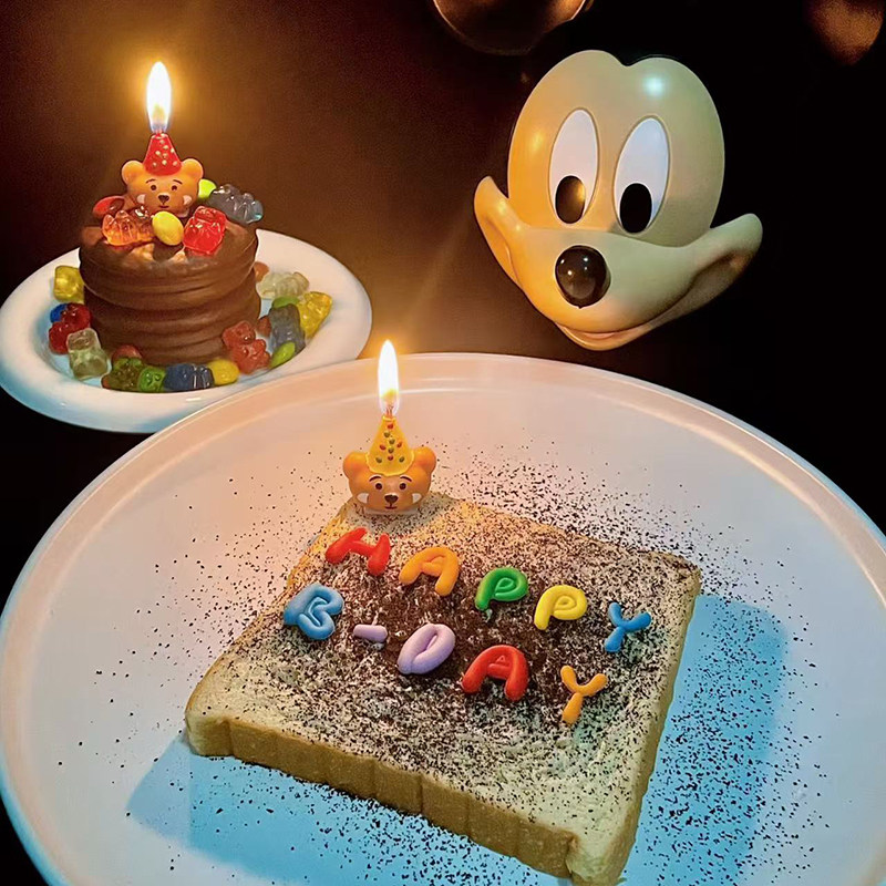 卡通仪式感DIY夹心三明治面包生日蛋糕派对小熊蜡烛生日蛋糕装饰