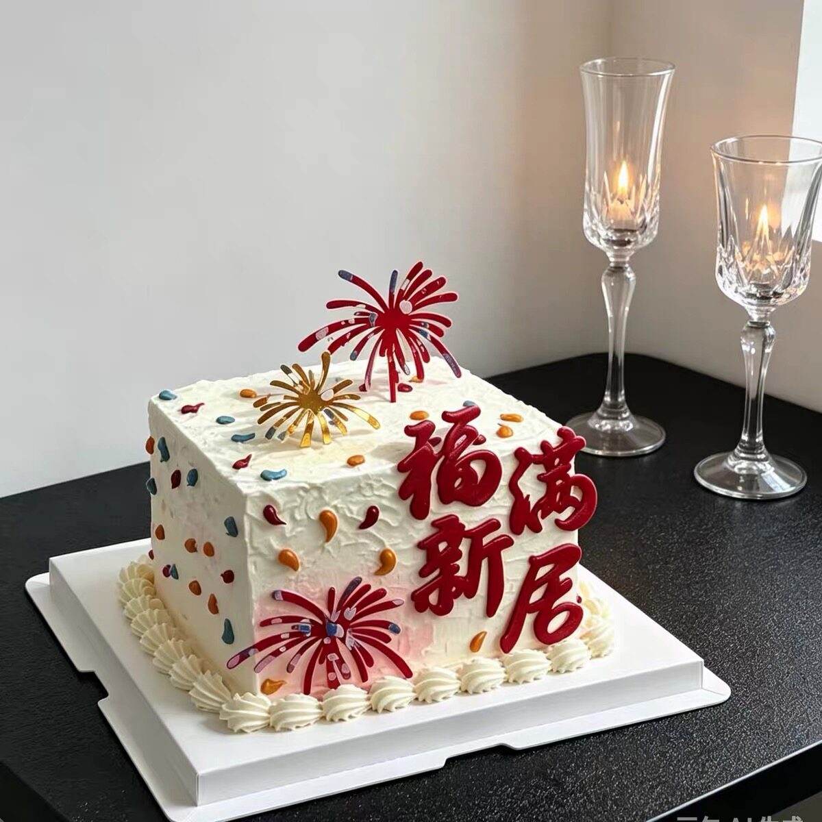 乔迁蛋糕装饰插件福满新居礼花插牌新房入伙暖居庆祝蛋糕装饰插牌