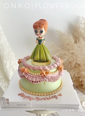 网红生日蛋糕装饰摆件森系绿色裙子公主女孩套装插件鲜花城堡雪花