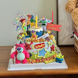 玩具总动园生日蛋糕装饰草莓熊胡迪三眼崽卡通摆件甜品烘焙装饰