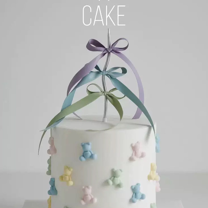 网红韩系小熊模具丝带蛋糕装饰仙女生日蛋糕简约马卡龙色蝴蝶结