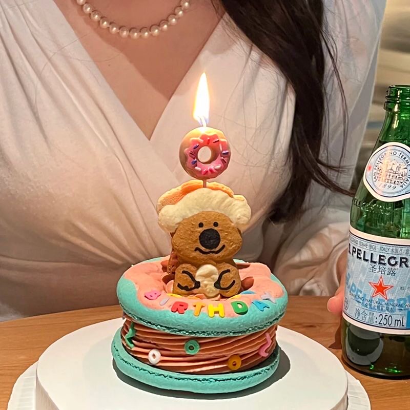 甜甜圈樱桃生日蛋糕蜡烛