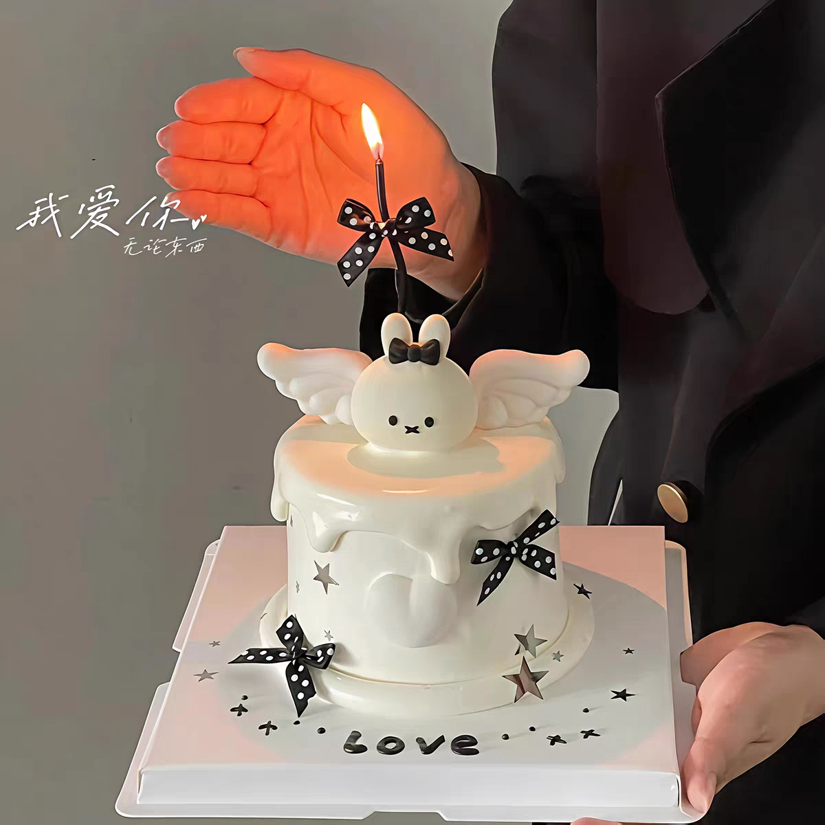包邮网红520ins韩系米菲兔天使翅膀插件模具情人节蛋糕装饰摆件