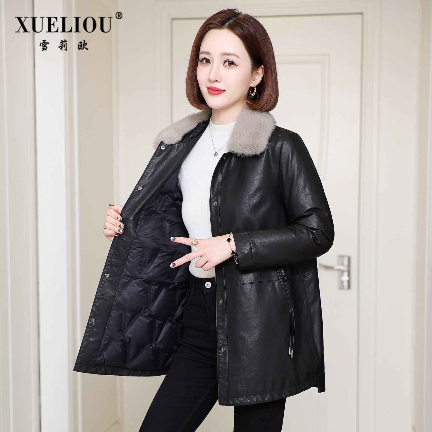 XUELIOU/雪莉欧鹅绒中长款外套