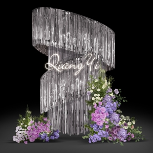 b361多层圆柱银色雨丝帘小众婚礼手绘素材PSD分层素材源文件