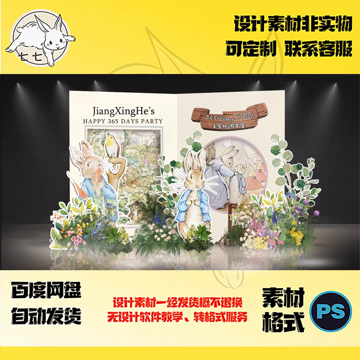 卡通主题彼得兔小清新生日布置素材PSD文件