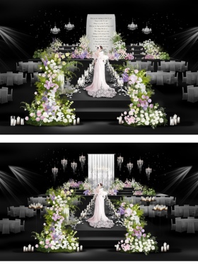 o265韩式水晶丁达尔粉紫绿色婚礼效果图ps源文件韩式婚礼花艺拱门