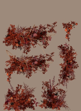 h479秋色系焦糖奶咖色橘色绿色复古拱门户外设计婚礼花艺素材