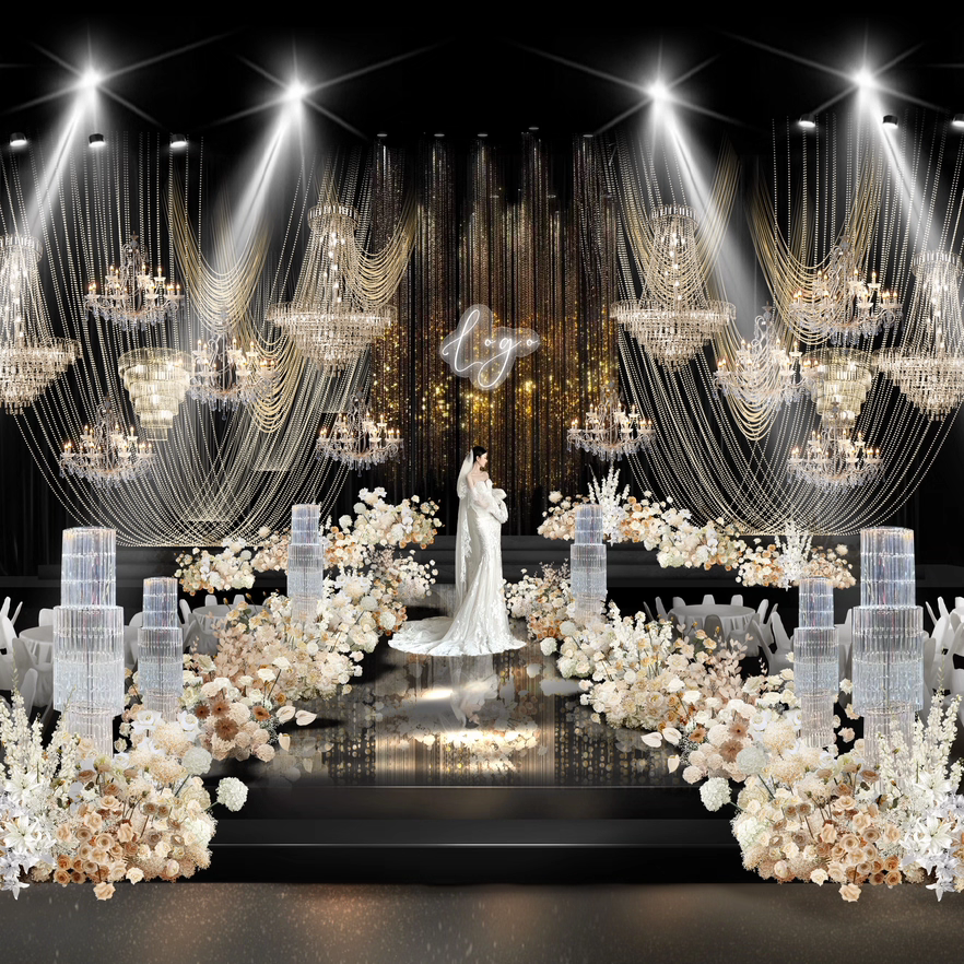 黑金色老钱风婚礼效果图金色线帘金色亮片水晶灯素材psd分层,商务/设计服务,样图/效果图销售,淘宝优惠券,粉丝福利购,淘宝优惠卷