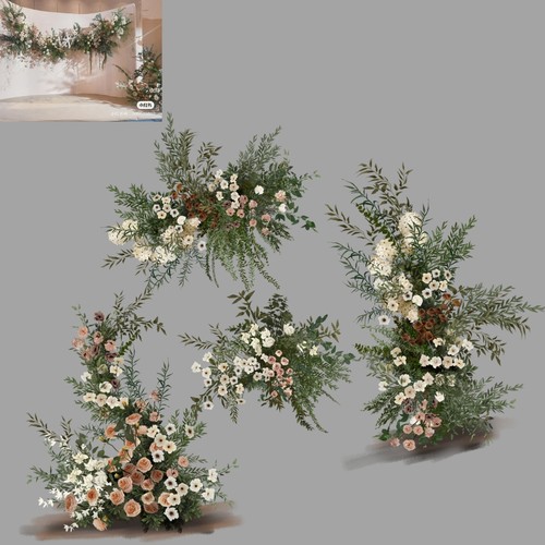 h473白绿粉咖色婚礼手绘花艺素材拱门自然花艺户外婚礼效果图