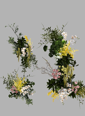 h430白绿黄色婚礼手绘花艺素材拱门自然花艺PS文件野生感小预算