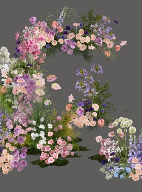 h100粉紫白绿色婚礼花艺素材psd源文件紫色婚礼效果图粉色婚礼