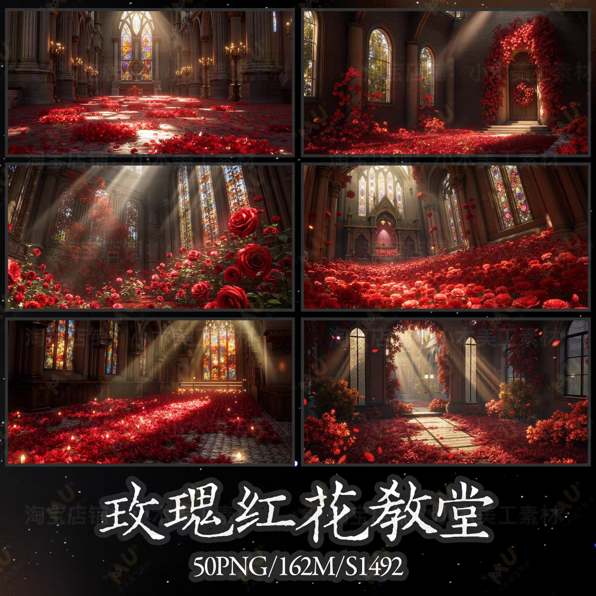 红玫瑰红色花卉教堂高清背景图壁纸场景可商美工海报文游设计素材