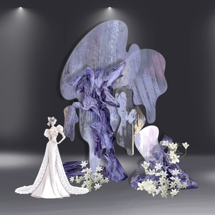 o247小众油画紫色户外婚礼效果图psd分层婚礼纸艺大花素材效果图