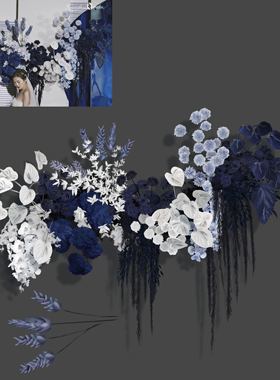 h372蓝白色花艺手绘效果图分层蓝色婚礼素材psd源文件
