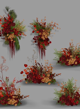 h365红绿色花艺素材小预算婚礼花艺设计秋色红色绿色花艺psd文件
