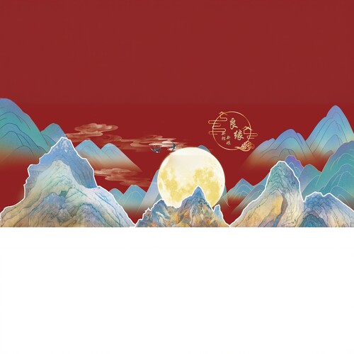 o408红色山水蓝色山婚礼素材psd文件中式婚礼宝宝宴寿宴背景