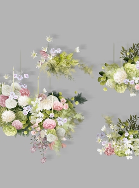 h486白绿色粉紫色系婚礼手绘花艺图素材psd分层源文件婚礼花艺