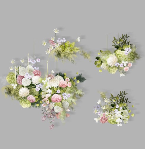 h486白绿色粉紫色系婚礼手绘花艺图素材psd分层源文件婚礼花艺