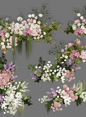 h409白绿粉色自然婚礼花艺素材psd韩系奶咖白粉绿韩式婚礼效果图