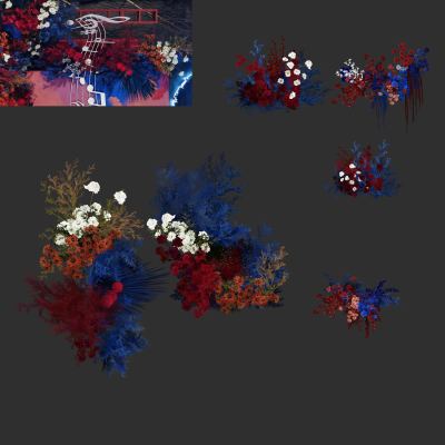 h374红蓝撞色花艺婚礼手绘psd分层文件红白色婚礼花艺