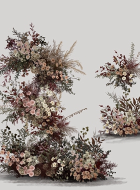 h470秋色系焦糖奶咖色橘色绿色复古拱门户外设计婚礼花艺素材