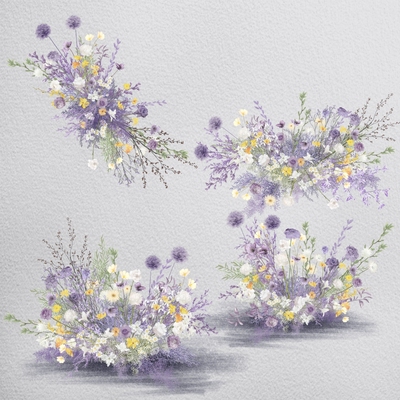 h465黄紫色梦幻油画小清新婚礼美陈橱窗花艺素材psd文件