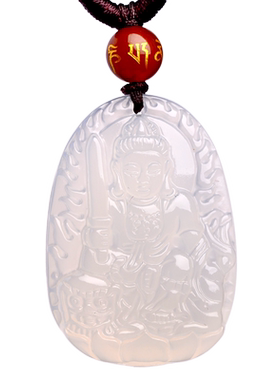 天然白玛瑙本命佛十二生肖兔吊坠