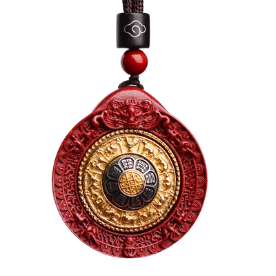 正品原矿朱砂藏式九宫八卦牌吊坠