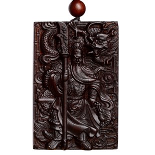 小叶紫檀关公吊坠关二爷武财神霸气关羽木挂件男款项链牌子护身符