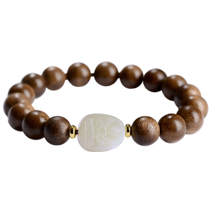 本命年虚空藏菩萨牛虎和田玉本命佛手链沉香手串素串木质文玩佛珠