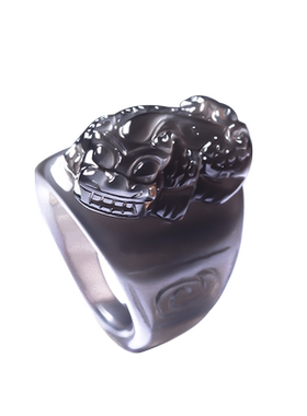 冰彩黑曜石大气风貔貅戒指