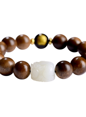 天然和田玉貔貅沉香手链