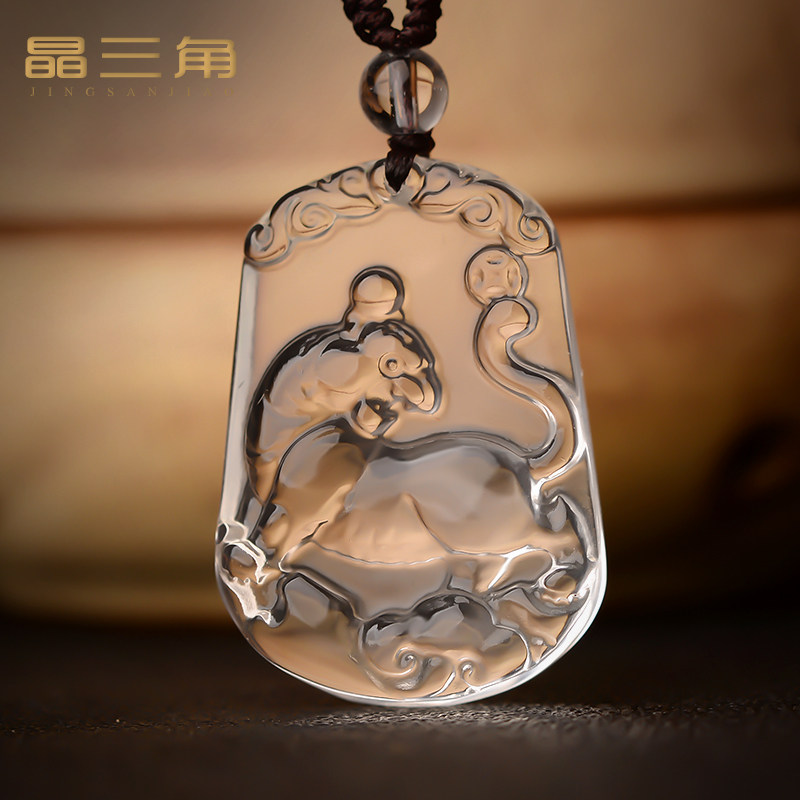 天然白水晶十二生肖吊坠男女项链本命年属虎狗马牛兔鸡护身符挂件