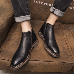 秋冬英伦风复古马丁靴男中帮皮鞋 高帮皮靴潮流真皮切尔西短靴 男士