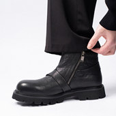 复古哑光马丁靴男真皮高帮皮靴秋冬季 英伦厚底增高拉链黑色短靴潮